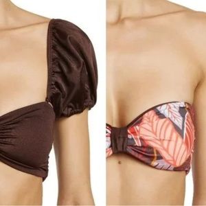Maaji Bouqet Ebony Reversible puff slece crop bikini top in brown S